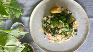 Photo of Rebecca’s Wild Greens and Eggs with Brown Rice and Quinoa